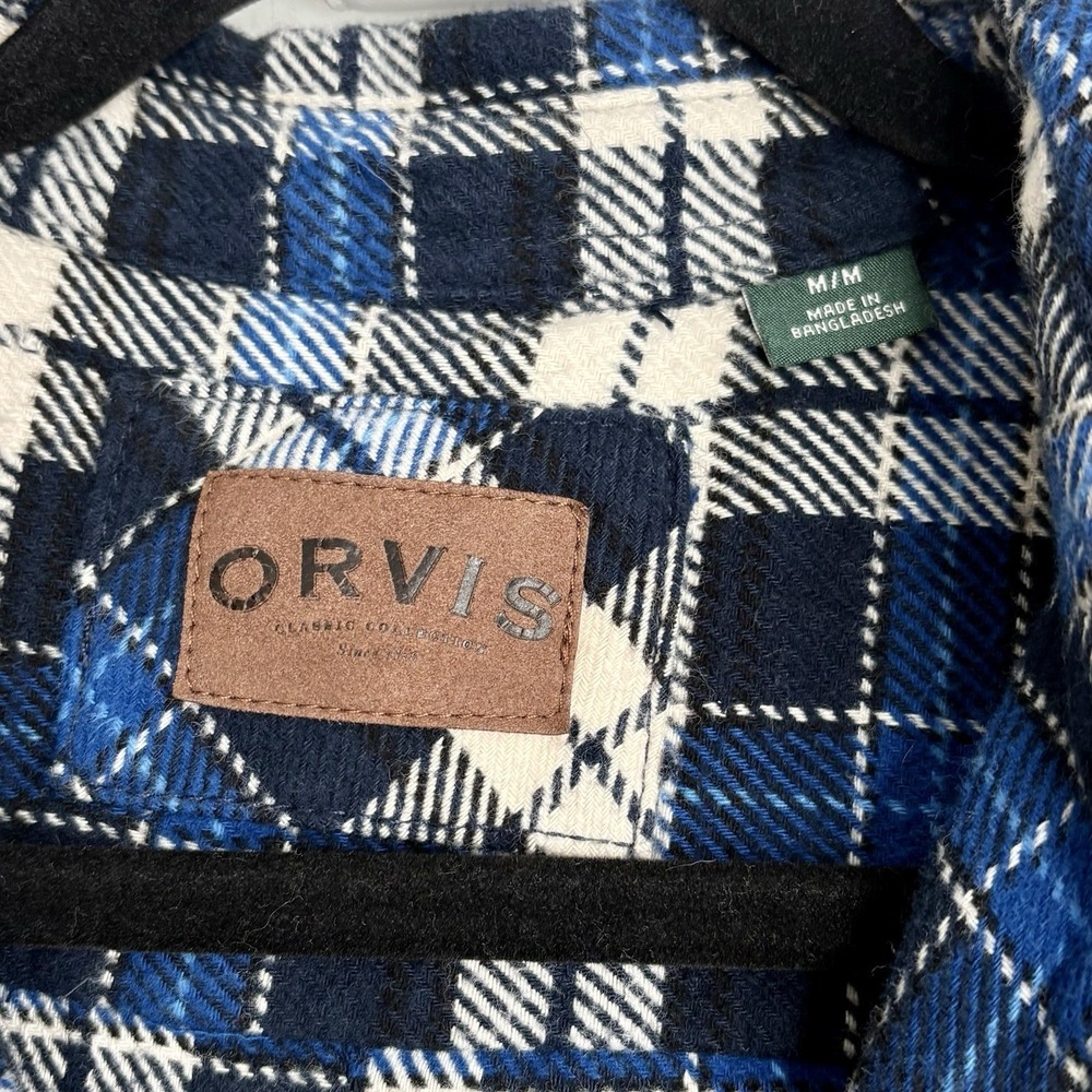 Orvis Classic Collection Mens Plaid Flannel Shirt Button Up M Blue Black White - Picture 3 of 10